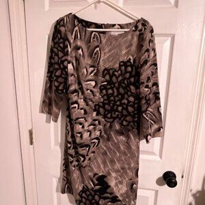 Jessica Simpson Womens Shift Dress Size 14 Black & Tan Abstract Print 3/4 Sleeve